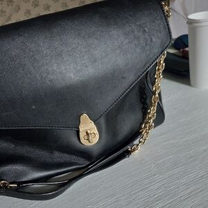 Calvin Klein Black Leather Shoulder Bag with Gold Accents